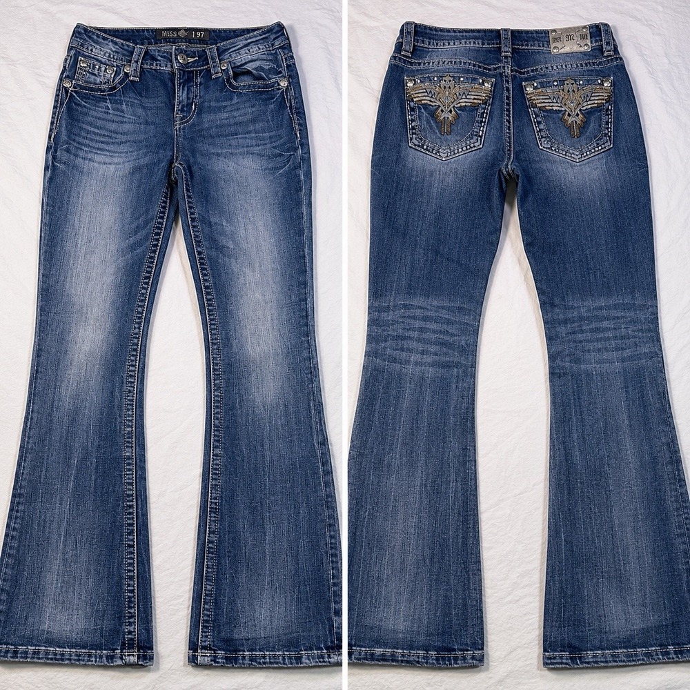 Miss Me flare jeans womens 27 boot totem pole winged cross embroidered